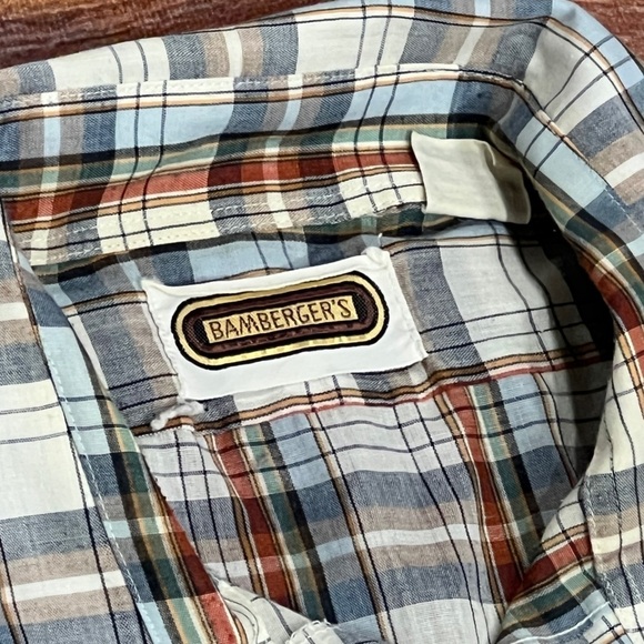 Vintage 80s Plaid Button Down Shirt Bambergers 1980s Short Sleeve Shirt - Picture 4 of 5